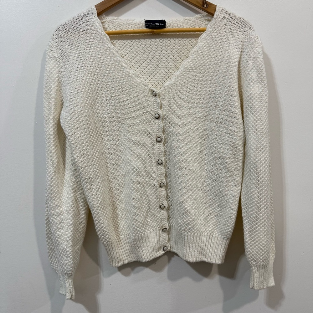 Hunters Run Vintage Cream Knit Winter Preppy Grandma Sweater Cardigan Size S